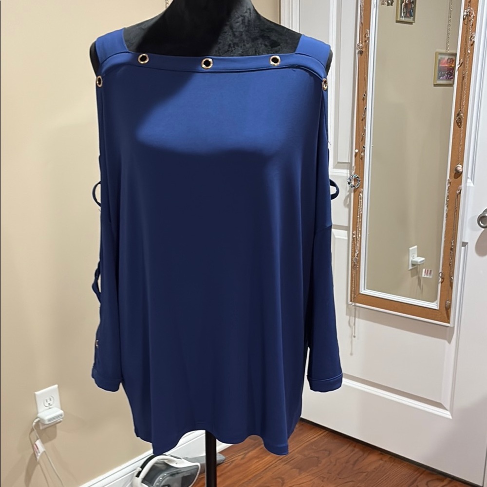 Oversized Blue and Black Long Sleeve Boxy Blouse